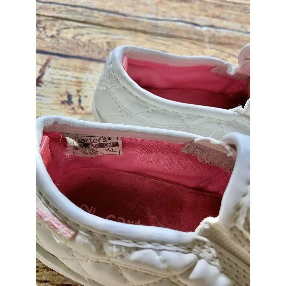 Girls Carters Shoes White Quilted Pattern Size 12 Leather